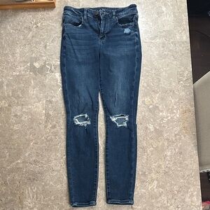 American Eagle Outfitters Dark Blue Distressed Skinny Jeans